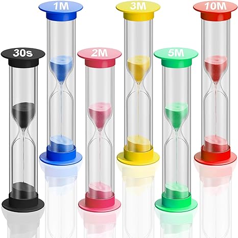 Photo 1 of Sand Timer for Classroom Set of 6, Colorful Plastic Hourglass Sand Clock 30Sec 1Min 2Min 3Min 5Min 10Min, Acrylic Hour Glass Sandglass for Games, Kids, Toothbrush Timer 