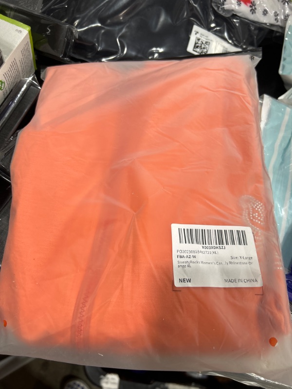 Photo 1 of SweatyRocks Women's Casual Zip Up Hoodie Solid Long Sleeve Front Drawstring Hoodie with Butterfly Rhinestone Orange XL