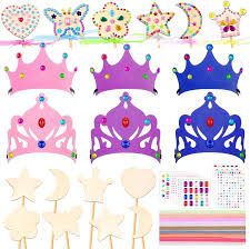 Photo 1 of Ramede 3 Sets Princess Themed Arts and Crafts Costume Include Princess Cape, Crowns for Kids, Princess Wands, Stickers and Rhinestones for Girls Princess Festival Easter Christmas Party Dress up Gift