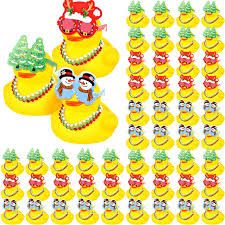 Photo 1 of Liliful 24 Pcs Christmas Ducks Bulk Rubber Small Jeeping Duckies with Glasses Bead Necklace Mini Holiday Duck Bath Toy for Christmas Party Decors New Year Carnival Party Supplies Rewards(Snowman)