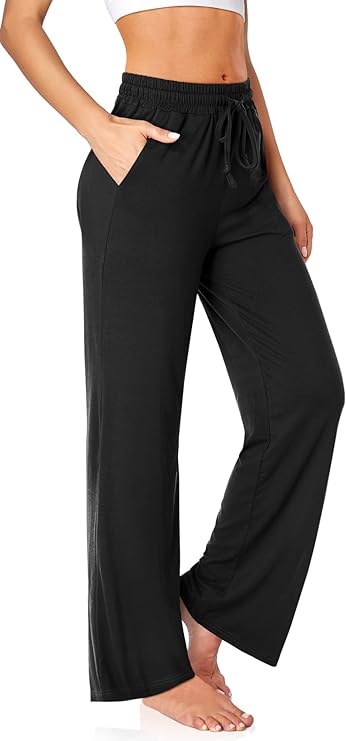Photo 1 of UEU Women's Casual Loose Wide Leg Cozy Pants Yoga Sweatpants Comfy Drawstring High Waisted Lounge Pajama Pants with Pockets SIZE S 
