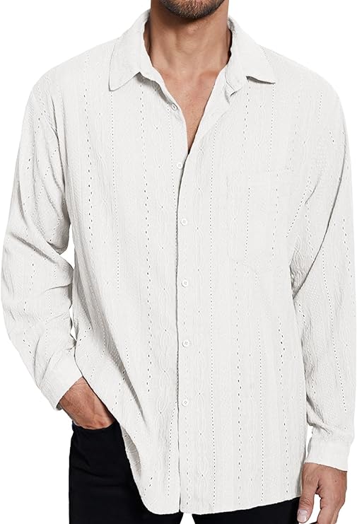 Photo 1 of Runcati Mens Floral Lace Shirts See Through Long Sleeve Button Down Hollow Out Tee Tops SIZE L 

