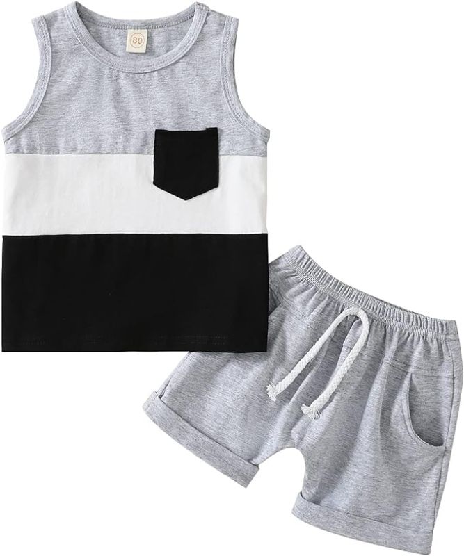 Photo 1 of Toddler Baby Boy Clothes Color Block Sleeveless Tops+ Casual Shorts Summer Outfits Set SIZE 18-24M
