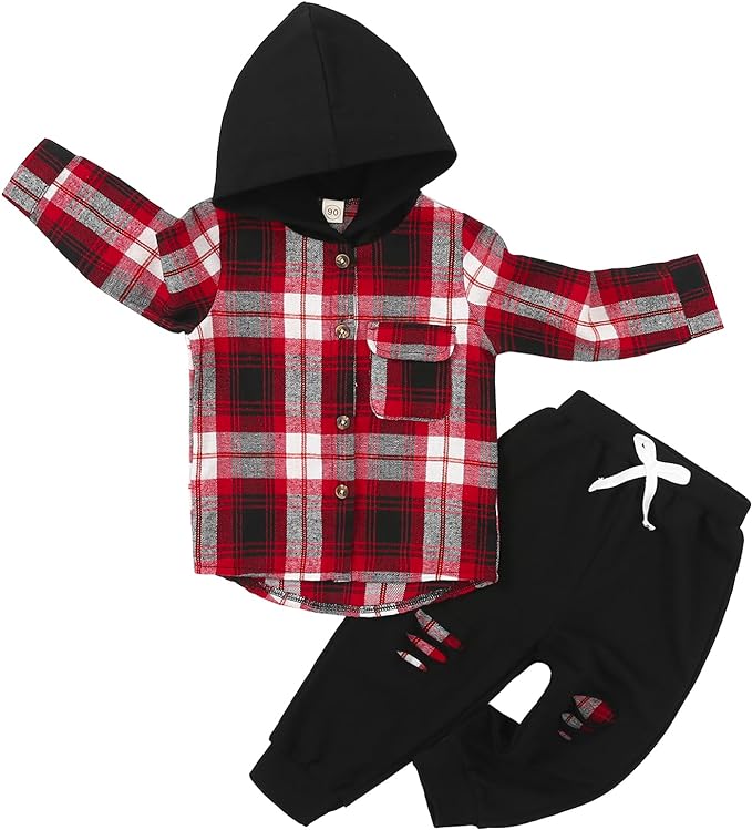 Photo 1 of Kid Toddler Boy Clothes Flannel Plaid Hoodied Tops +Casual Pants Boys Fall Winter Outfits SIZE 12-18M 