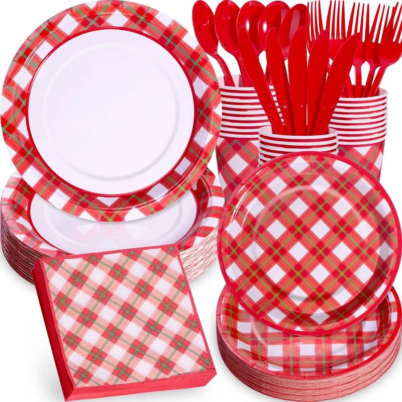 Photo 1 of 
Gudvilla 168PCS Picnic Party Supplies-Red Gingham Plates Disposable Checkered Paper Plates for Italian Party Decorations Picnic Party Decorations BBQ Pizza...