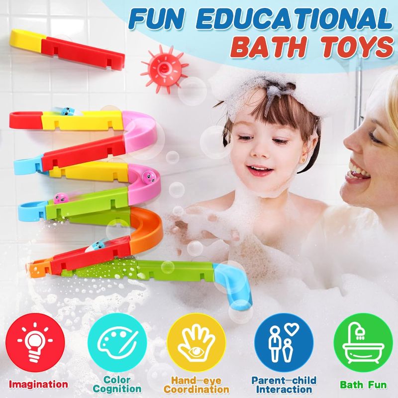 Photo 1 of Bath Toys for Kids Ages 3-4-8 Toddler Bathtub Toys Slippery Slide Track DIY Mold Free Shower Toddler Toys with Suction Cups Birthday Gift for Boys Girls Bath Time Ages 3 4 5 6 7 8(38PCS)