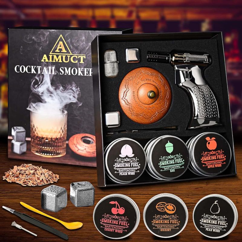 Photo 1 of Cocktail Smoker Kit with Torch and 2 Ice Cubes Old Fashioned Smoker Kit 6 Pack Flavor Wood Chips Whiskey Smoker kit Drinker Bourbon Smoker Kit Perfect Bourbon Whiskey Gift for Men Father