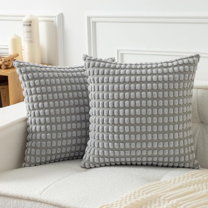 Photo 1 of UGASA Soft Boho Corduroy Pillow Covers Set of 2 Spring Decorative Big Plush Granular Throw Cushion Covers for Couch Sofa Bedroom Modern Home Outdoor Decor, Light Grey, 20x20 Inch