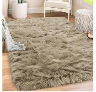 Photo 1 of Gorilla Grip Fluffy Faux Fur Rug, Machine Washable Soft Furry Area Rugs, Rubber Backing, Plush Floor Carpets for Baby Nursery, Bedroom, Living Room 