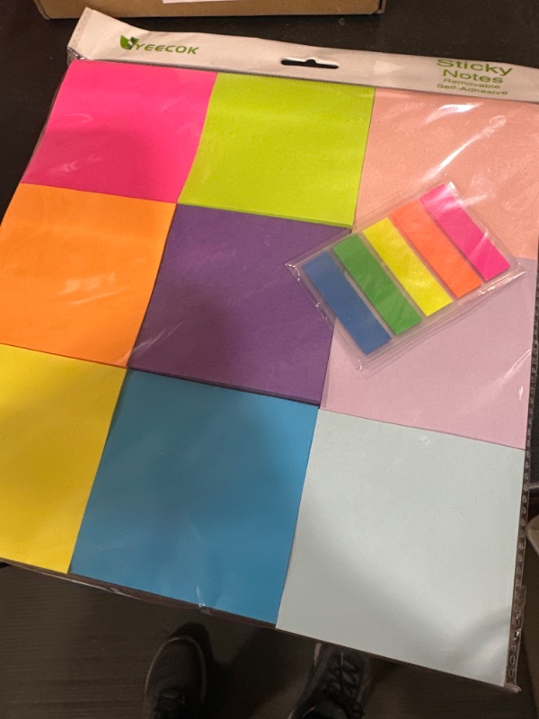 Photo 2 of (9 Pack) Super Sticky Notes 3x3 in, 9 Bright Colors Post Self Sticky Pad Its for Office, Home, School, Notebook, 100 Sheets/pad Tear-up