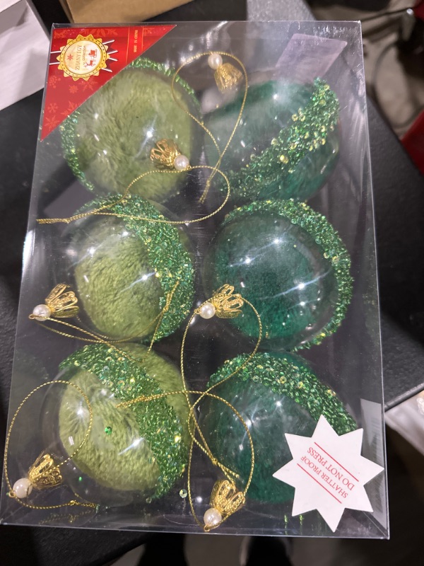 Photo 2 of 3.15Inch Clear Ornaments Balls,6pc Set Green Christmas Ball Decorations Ornaments Perfect Party Decorations Craft Transparent Ball Gifts for Wedding Party Decor (Green)