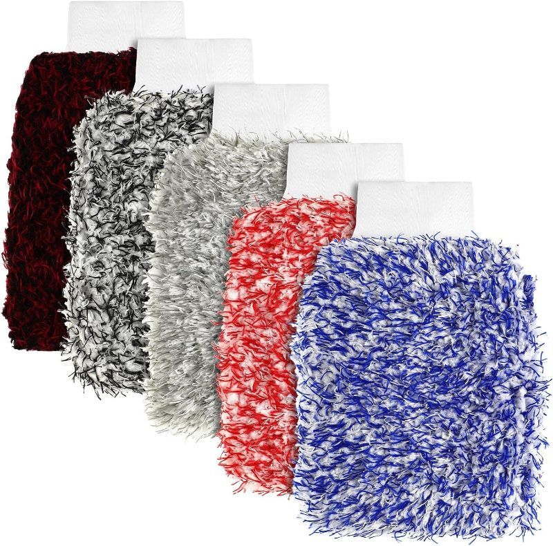 Photo 1 of 5 Pcs Microfiber Car Wash Mitt Absorbent Detailing Washing Gloves Automotive Car Cleaning Supplies for Cars Motorcycles Suvs Trucks Boats, 7 x 11 Inches