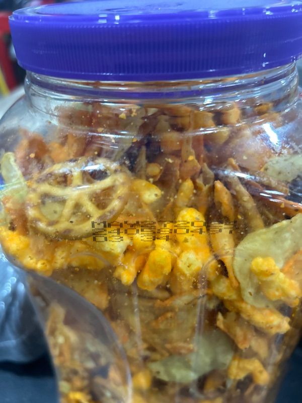 Photo 2 of Utz Party Mix - 26 Ounce Barrel - Tasty Snack Mix Includes Corn Tortillas, Nacho Tortillas, Pretzels, BBQ Corn Chips and Cheese Curls, Easy and Quick Party Snacks, Cholesterol Free and Trans-Fat Free BEST BY MAY 27 2024