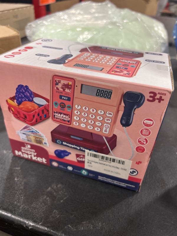 Photo 2 of Toy Cash Register, Supermarket Cash Register Role Play Set,ash Register with Calculator,Sound and Light Scanner,Play House Shopping Food Toy,Ideal Gift for Children Over 3+No Battery?SY-008?