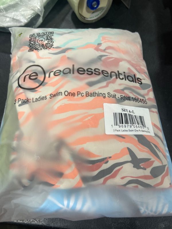 Photo 2 of Real Essentials 3 Pack: Women S One Piece Swimsuit Modest Athletic Bathing Suit Adults & Teens SIZE L 