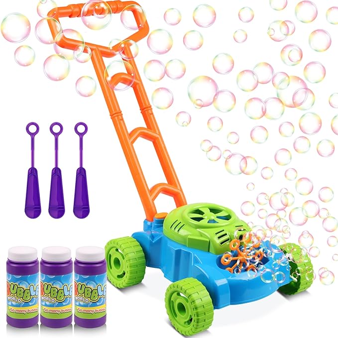 Photo 1 of Lydaz Bubble Lawn Mower for Toddlers, Kids Bubble Blower Maker Machine, Summer Outdoor Push Backyard Toys, Birthday Gifts Easter Basket Stuffers Toys for Preschool Baby Boys Girls
