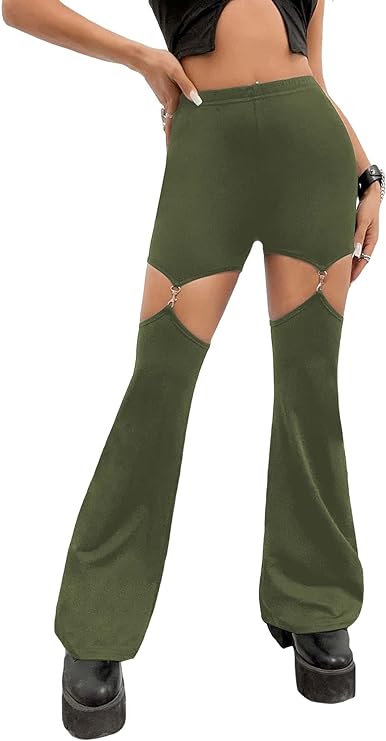 Photo 1 of WDIRARA Women's Cut Out High Waisted Flare Elastic Waist Party Leggings Night Out Pants SIZE XS
