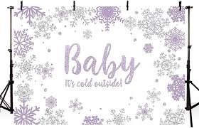 Photo 1 of MEHOFOND Winter Girl Baby Shower Photo Background Props Snowflakes Purple and Silver Backdrops Party Decoration Baby It's Cold Outside Photo Photo Banner for Dessert Table Supplies 7x5ft 7x5ft Purple