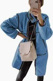 Photo 1 of PRETTYGARDEN Women's Full Zip Fleece Jacket Long Sleeve Lapel Warm Winter Sherpa Coat With Pockets Blue Small