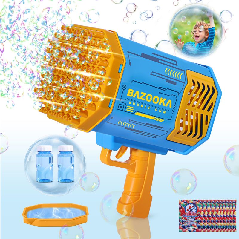 Photo 1 of Bubble Gun, Bubble Machine Gun Colorful Light Toys with Bubble Solution for Kids and Adults, Bubble Maker for Summer Toys Outdoor Birthday Wedding Party, Blue