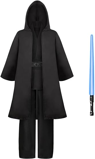 Photo 1 of ALIZIWAY Jedi Costume Kids Cosplay Tunic Robe Lightsaber Anakin Skywalker Halloween Costume with Light Sword - M