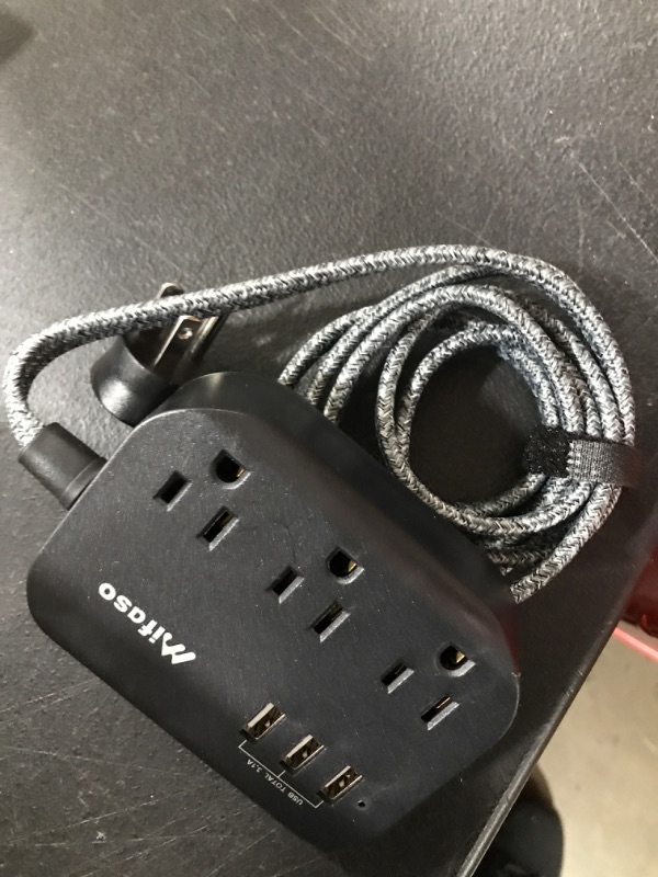 Photo 2 of 10FT Power Strip with USB Ports - Extension Cord with 3 Outlets and 3 USB Charging Ports, Flat Plug, Wall Mount, No Surge Protection for Cruise Ship Travel, Desk Accessories for Dorm Room Essentials 10 FT Black