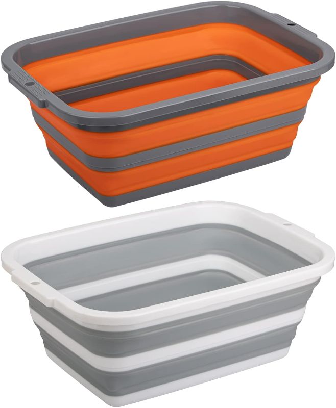 Photo 1 of 2 Pack Portable Sink with 2.25 Gal / 8.5L Each, Collapsible Tub for Washing Dishes, Outdoor, Camping and Hiking, Wash Basin for Home and Garden, Storage Bins for House