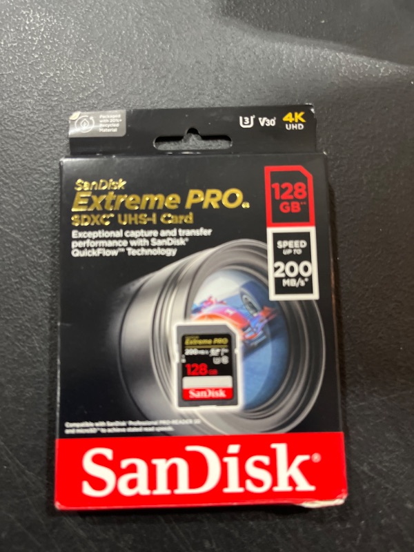 Photo 2 of SanDisk 128GB Extreme PRO SDXC UHS-I Memory Card - C10, U3, V30, 4K UHD, SD Card - SDSDXXD-128G-GN4IN 128GB Memory Card Only