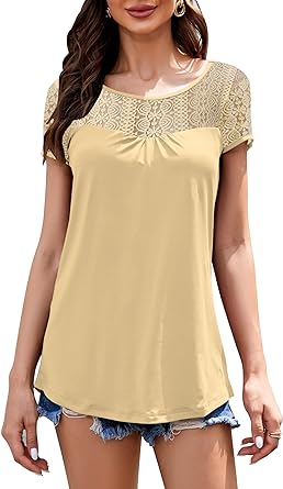 Photo 1 of DUOEASE Womens 2023 Summer Tops Cap Sleeve Lace Crew Neck Shirts Ladies Dressy Tunic Elegant Blouse LARGE WHITE- STOCK PHOTO FOR REFERENCE ONLY. 