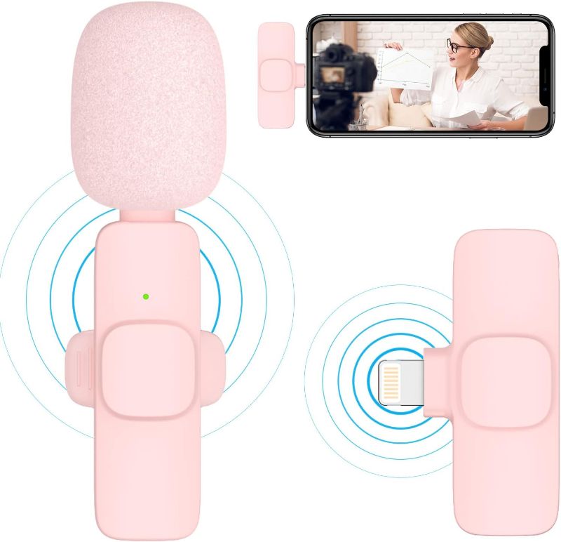 Photo 1 of Pink Wireless Lavalier Microphone for iPhone - Plug Play Clip on Shirt Lapel Mini Mic for TikTok YouTube Facebook Live Stream Vlog Video Recording -No Need App/Bluetooth