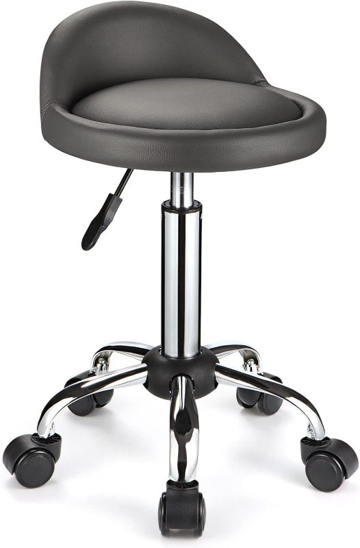 Photo 1 of Swivel Rolling Stool with Wheels Height Adjustable Stool Drafting Chair with Low Back Grey