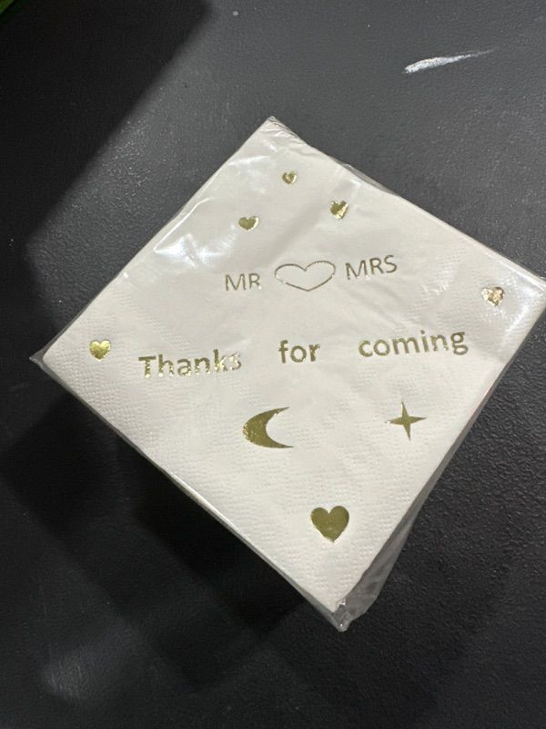 Photo 2 of 100pcs Mr & Mrs Wedding Napkins Disposable, 3 Ply Wedding Decoration Cocktail Napkins, Paper Napkins for Wedding Shower Party Decorations Supplies Engagement Napkins Beverage Napkins