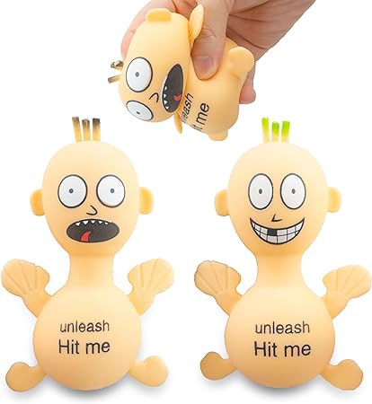Photo 1 of 2 Pcs Funny Unleash Hit Me Emotion Decompression Toys, Fidget Toys Stress Relief Squeeze Toy Stress Toys for Kids and Adults, Sensory Toys for Autism, Anxiety Relief, Heal Your Mood
