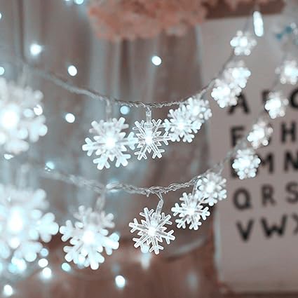 Photo 1 of Christmas Lights, Christmas Decorations Snowflake String Lights 19.6 ft 40 LED Fairy Lights Battery Operated Waterproof for Xmas Garden Patio Bedroom Party Decor Indoor Outdoor Celebration Lighting
