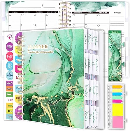 Photo 1 of Arundhati Large PVC Undated Daily Planner 9.8x8.5", 18 Months Daily Weekly Monthly Planner Yearly Agenda,294 Pcs Planners 2024-2025 for Women and Men, Monthly Tabs, Bookmark, Notes Sets, Double Folder
