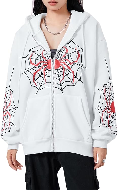 Photo 1 of Axupico Women Y2k Zip Up Hoodie Long Sleeve Spider Web Thick Hoodies With Pockets Vintage Harajuku Clothing
(size:S)