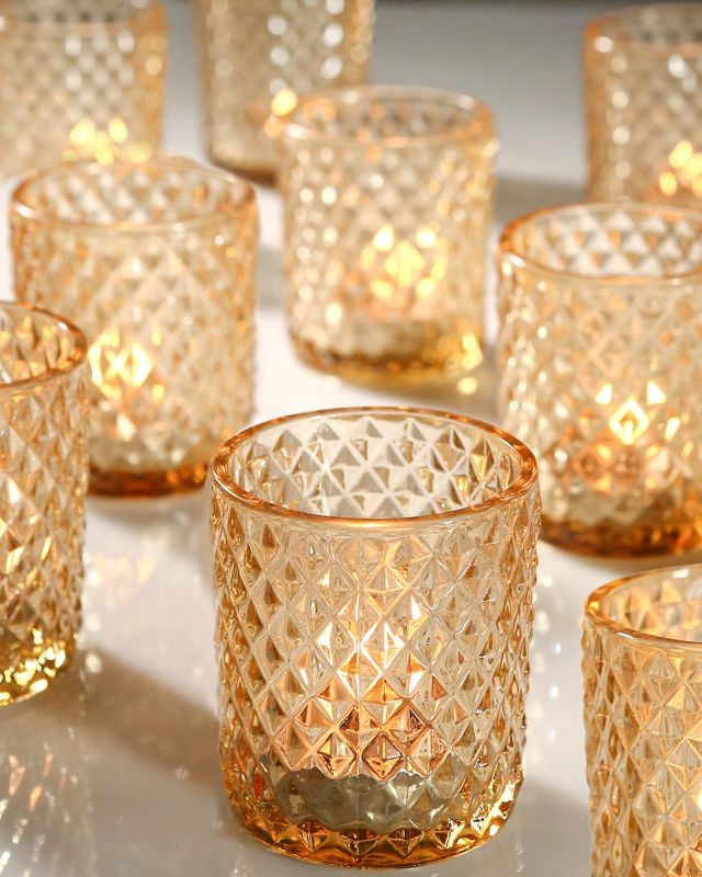 Photo 1 of 36pcs Gold Votive Candle Holders, Vintage Glass Tealight Candle Holders for Wedding Centerpieces Decor,Votive Candles for TablesTea Party Table Decor(Gold,36)
