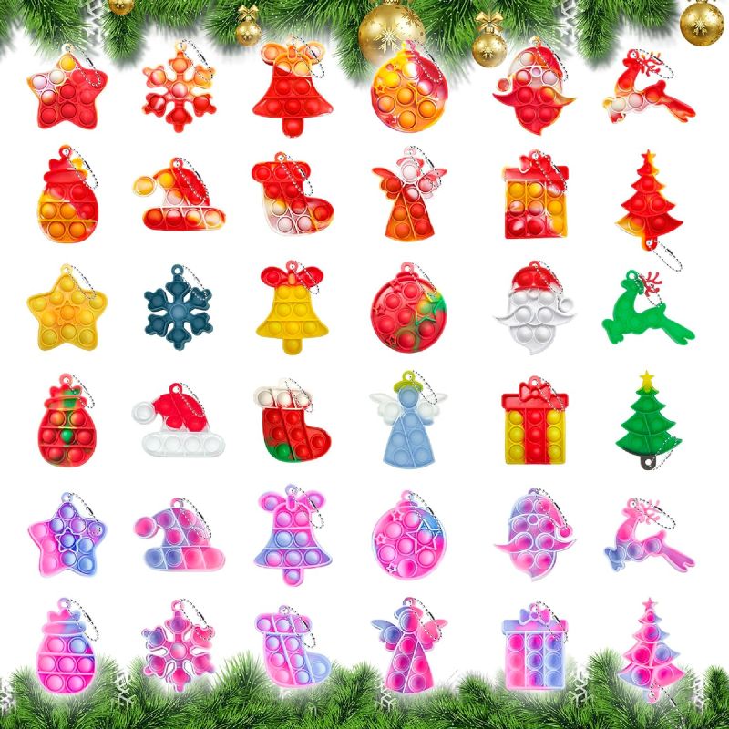 Photo 1 of 36 Pcs Christmas Mini Push pop Keychain Bubble Squeeze Sensory Fidget Toys, Anxiety Stress Reliever Hand Toys,Party Favors Supplies Christmas Idea Gifts for Kids Adults
