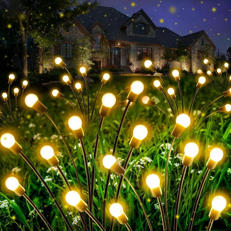 Photo 1 of 4-Pack Upgraded Solar Garden Lights, 32 LED Firefly Lights Solar Outdoor, Sway by Wind, Waterproof Swaying Solar Powered Outdoor Lights for Yard Garden Decor Pathway Patio Xmas Decorations(Warm White)