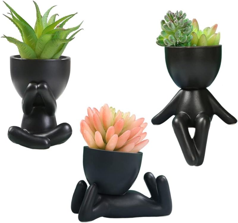 Photo 1 of 3 Pcs Cute Fake Succulents Plants, Modern Home Artificial Decor Aesthetic for Women Men Kids, Computer Desk Luxury Black Mini Bonsai Tree Pot Plants...
