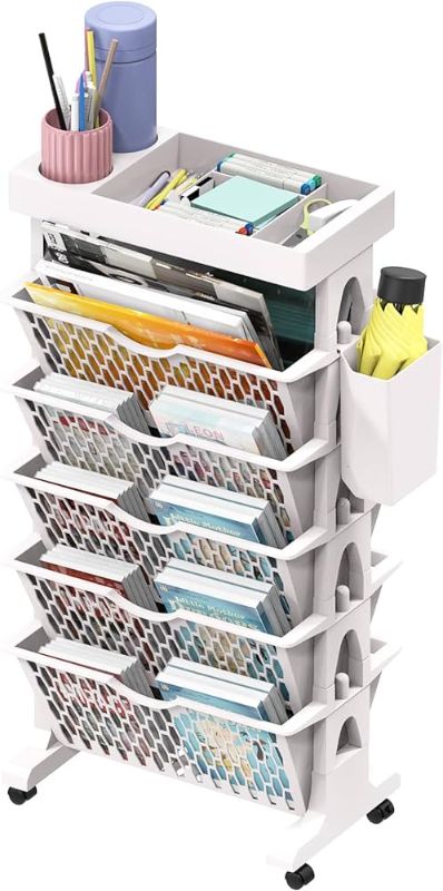 Photo 1 of AKELOR Mobile Bookshelf Cart, 6 Tier Mobile Bookshelf with Wheels, Rolling Bookshelf Cart 