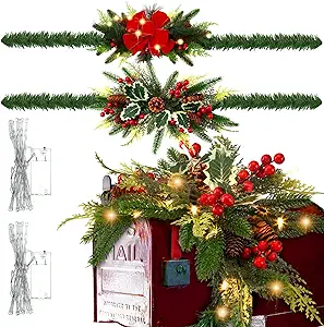 Photo 1 of 2 Pcs 31.5 Inch Christmas Mailbox Swag with Lights 20 LEDs Pre Lit Artificial Christmas Mail Box Swag Mailbox Decorations for Outdoor with Pine Cones Red Berry Bow for Christmas Home Decor
