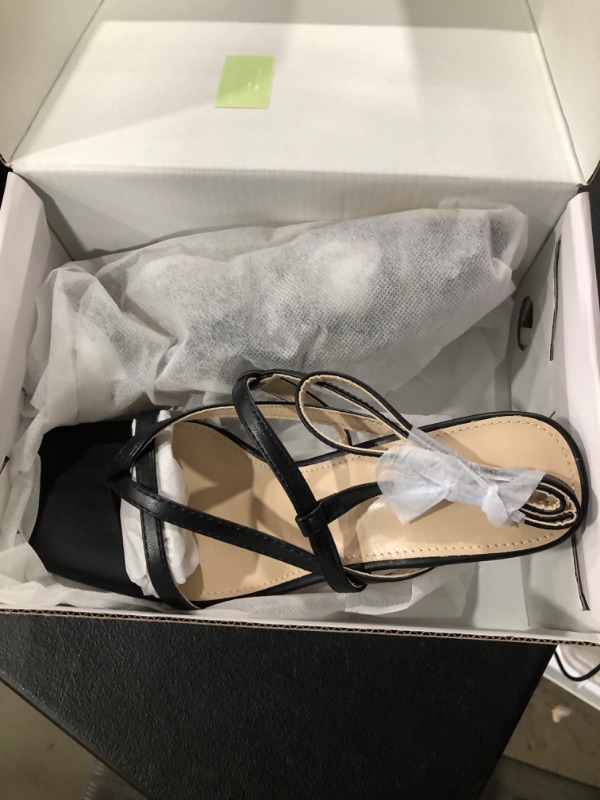 Photo 1 of CentroPoint Women's High Stiletto Square Toe Heels Fashion Ankle Strap Thong Sandals Dress Wedding Party Pump Shoes 8 Black Pu