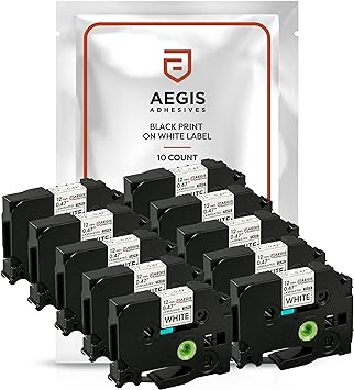 Photo 1 of Aegis Adhesives - Label Maker Tape Replacement for Brother TZE Laminated Tape TZE-231 TZ-231 TZe231. 9mm / 0.50 Inch White. Compatible with Brother PT-D210 H110 D220 D410 D600 (10 Pack)
