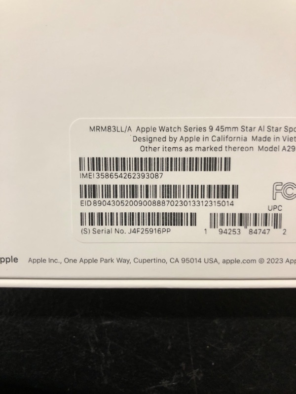 Photo 2 of Apple Watch Series 9 (GPS + Cellular) 45mm Starlight Aluminum Case with Starlight Sport Band - S/M- FACTORY SEALED BOX.