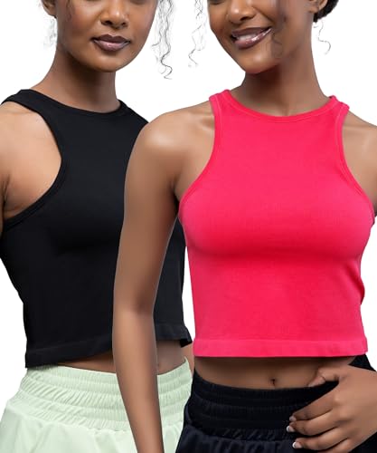 Photo 1 of Botel 2 Pieces Crop Tank Tops for Women,Basic Seamless Crop Sports Rib-Knit Tank Tops XL