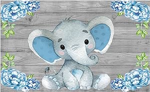Photo 1 of Allenjoy Rustic Grey Wood Elephant Backdrop Supplies for Baby Shower Blue Floral It's a Boy Newborn Kids Birthday Party Decorations Studio Cake Smash Candy Dessert Photography Banners Props

