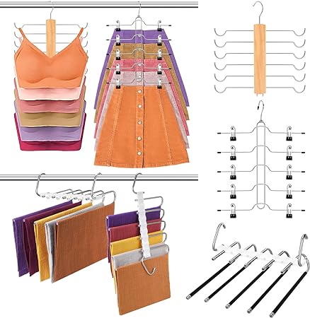 Photo 1 of 3 Pcs Space Saving Pants Hangers Tank Tops Hangers 1 Pc Non Slip 5 Layers Stainless Steel Pants Rack 1 Pc 5 Tiers Closet Storage Organizer with Clips 1pc 6 Tier Wooden Bra Hangers with Hooks
