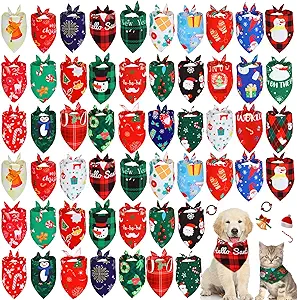 Photo 1 of 100 Pieces Christmas Dog Bandanas Bulk Xmas Dog Bandanas for Dogs Dog Kerchief Set Bibs Triangle Dog Scarf with Christmas Patterns for Christmas Pet Costume Accessories Decoration
