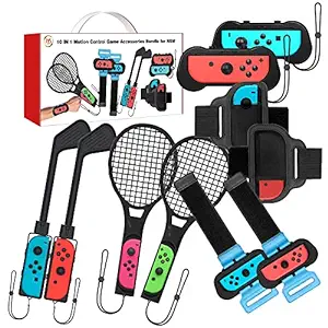 Photo 1 of EJGAEM Switch Sports Accessories Bundle -10 in 1 Kit Compatible with Nintendo Switch/OLED: Golf Culb for Mario Golf Super Rush,Wrist Dance Bands & Leg Straps, Comfortable Grip Case and Tennis Rackets
